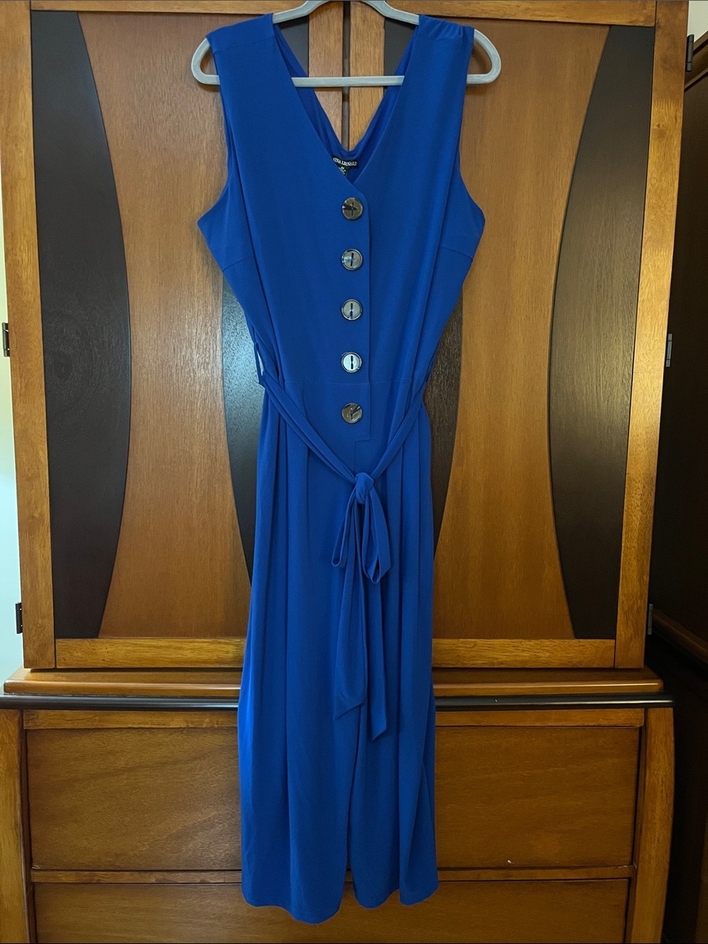 NWT Sleeveless Deep Cobalt Blue Button-Front Jumpsuit w/Elastic Back Waist &Belt